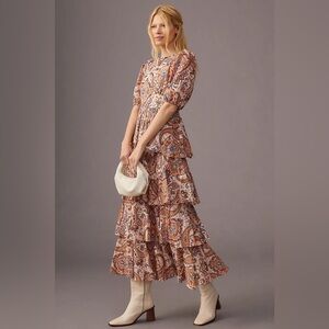 Anthropologie Kachel Tiered Ruffle Paisley Maxi Dress Womens Size Large Boho
